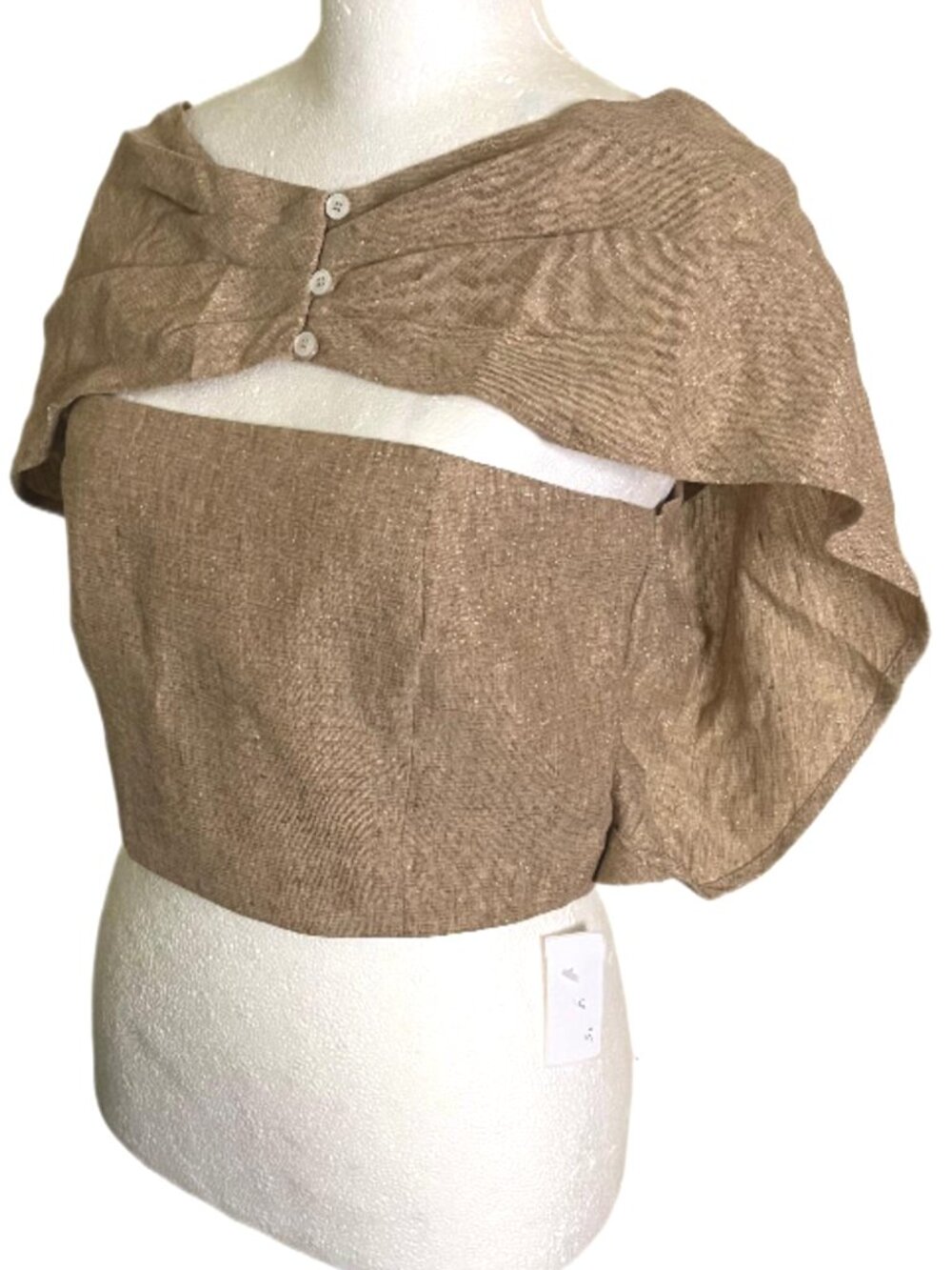 Marella Tan Front Wrap Over Draped Colar Crop Top Size 42 (US Size 6) NWT